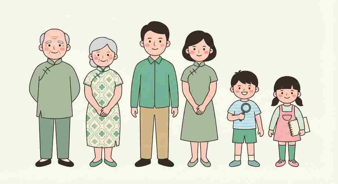 Illustration of a cow and sheep for learning Chinese kinship terms