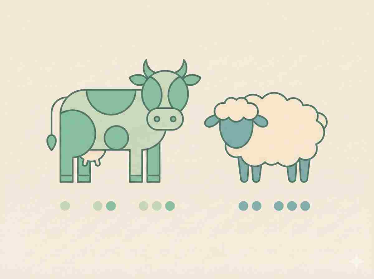Illustration of a cow and sheep for learning Chinese measure words